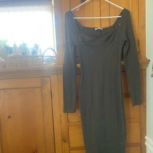 Olive/Grey Tight Knit Long Sleeve Sweater Dress
